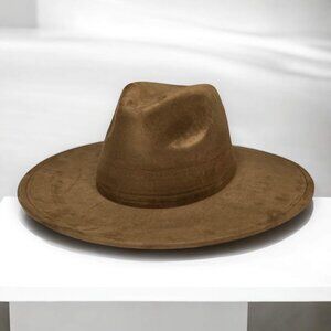 Rich Brown Wide Brim Tall Pinched Crown Western Fedora Rancher Hat- NEW